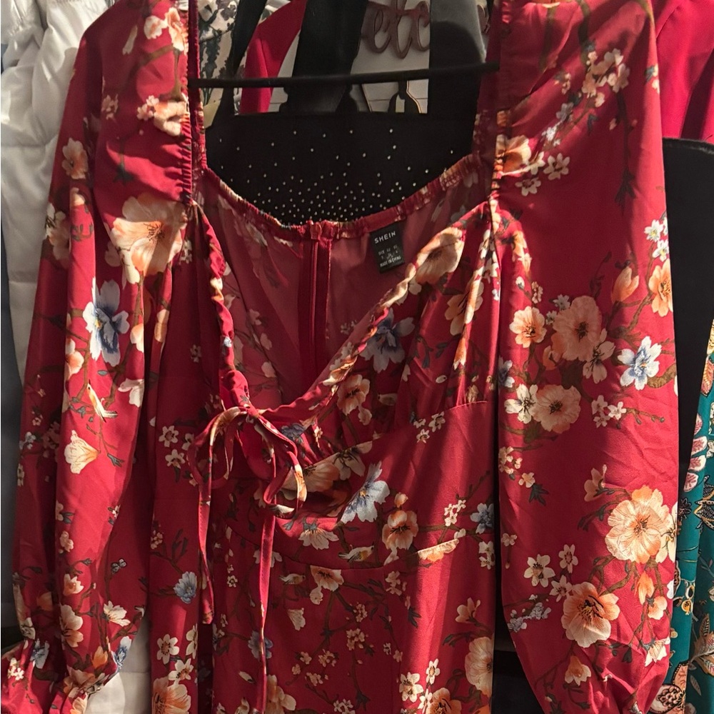 SHEIN Red Floral Dress
